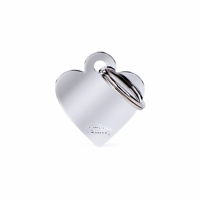 MY FAMILY Classic Small Heart Chromed Brass Tag Hundemarke Expressversand